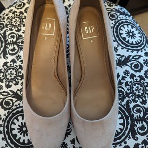 Beige Suede GAP Block Heel Pumps